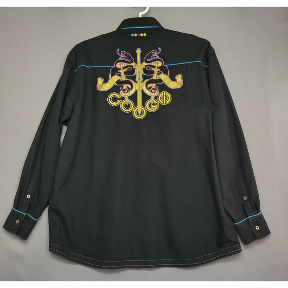 COOGI Other - Coogi Embroidered Snake Button Front Shirt Mens XXXL Black Gold Long Sleeves